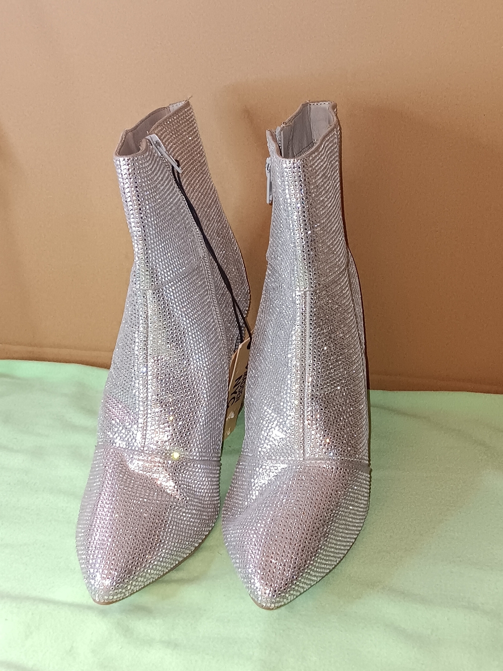 Silver Sparkle Pointed Ankle Boots - Women's